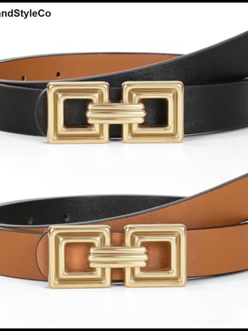 Reversible Faux Leather Belt with Gold Buckle for Women Adjustable Waist Belt